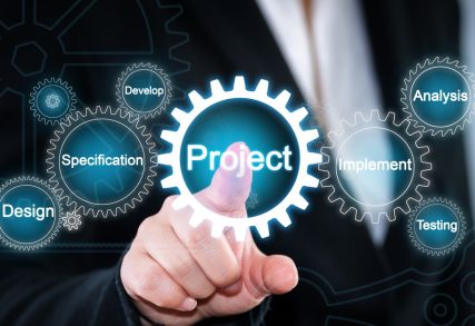 Project management process gears and labels